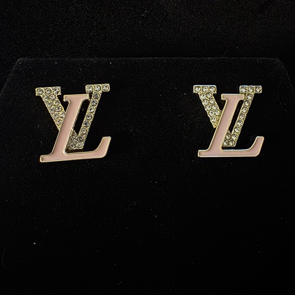 Louis Vuitton Pink and Gold Logo Earrings